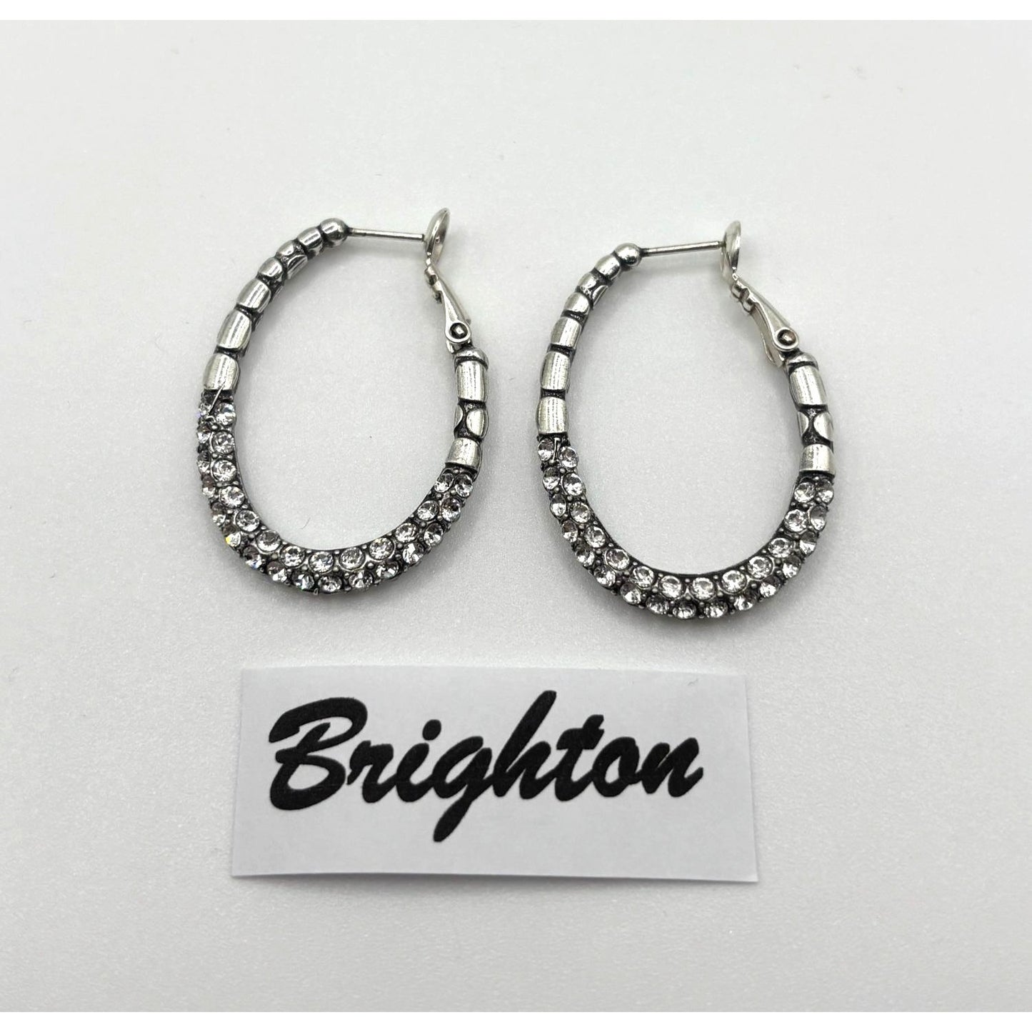 Brighton Silver Hoop Earrings With Clear Crystal Accents
