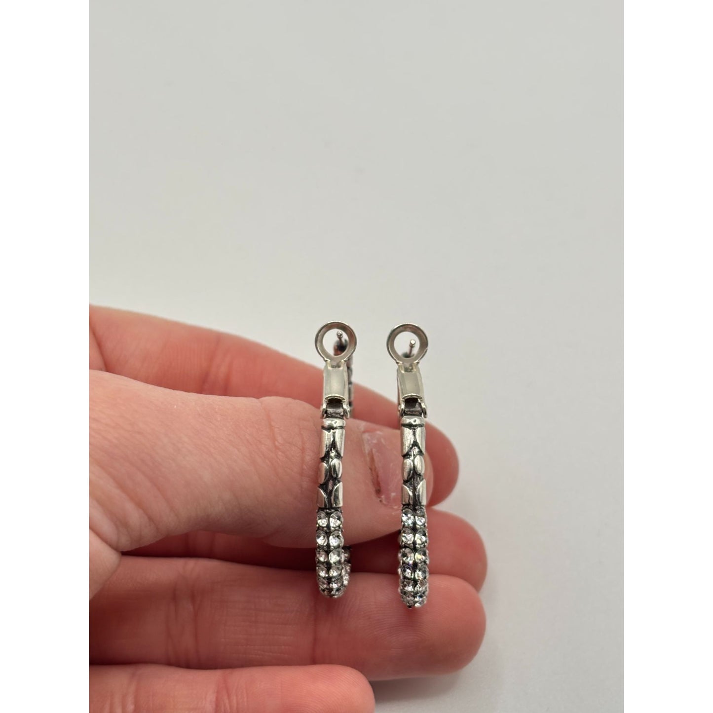 Brighton Silver Hoop Earrings With Clear Crystal Accents