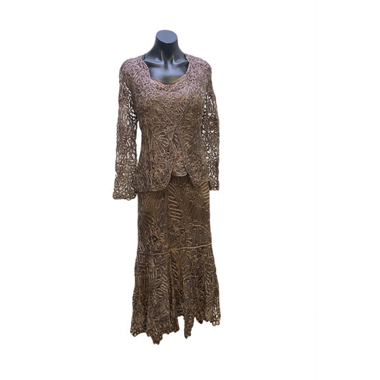 Soulmates Brown Taupe Crochet 4-Piece Outfit With Top Skirt & Matching Purse