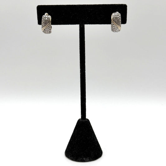 Gold-Tone & Silver Pave Crescent Hoop Earrings 925 Sterling Silver