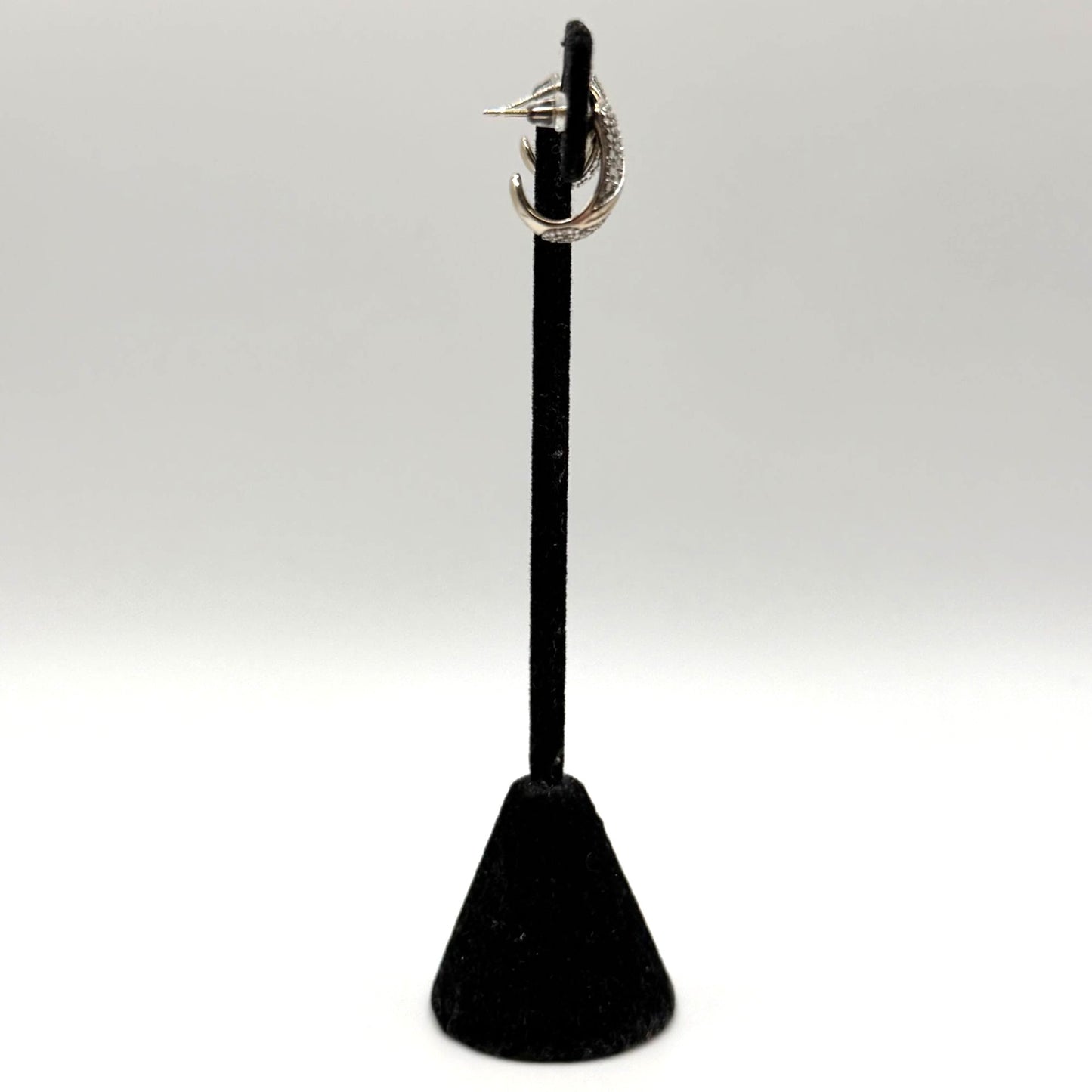 Gold-Tone & Silver Pave Crescent Hoop Earrings 925 Sterling Silver