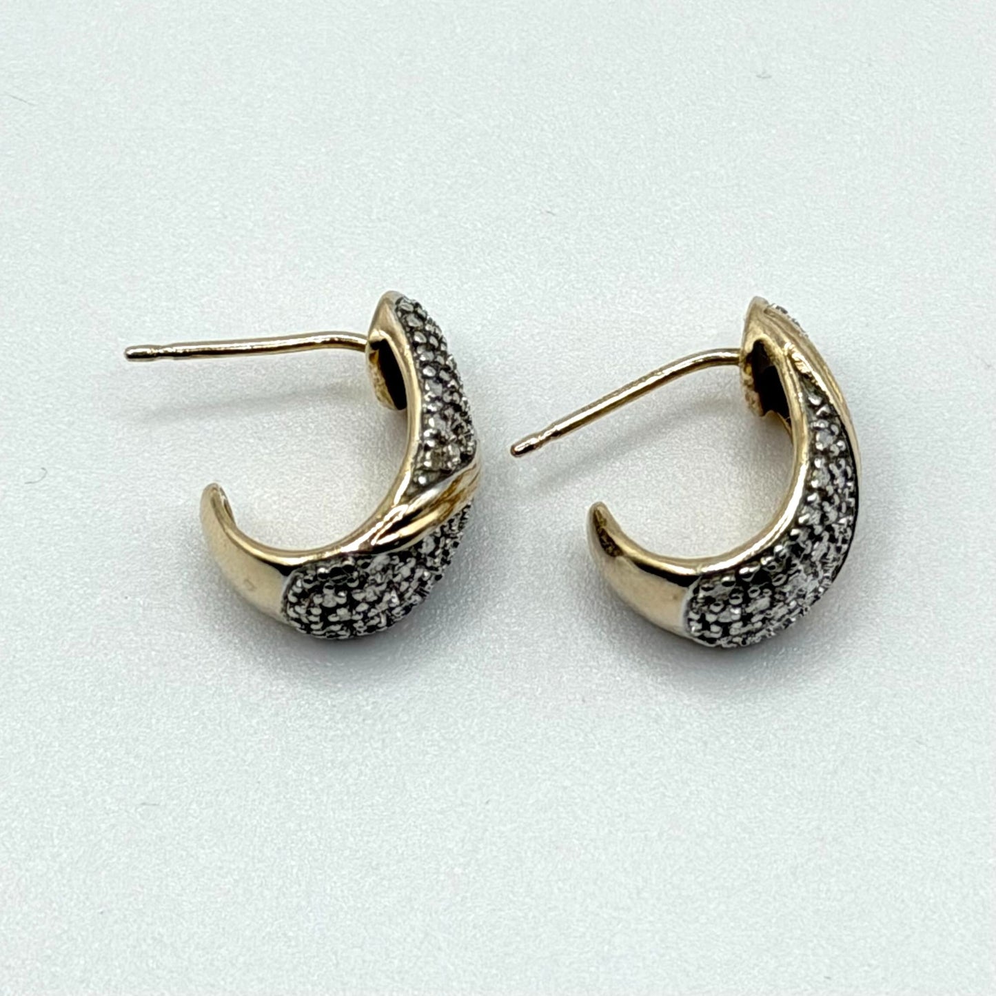 Gold-Tone & Silver Pave Crescent Hoop Earrings 925 Sterling Silver