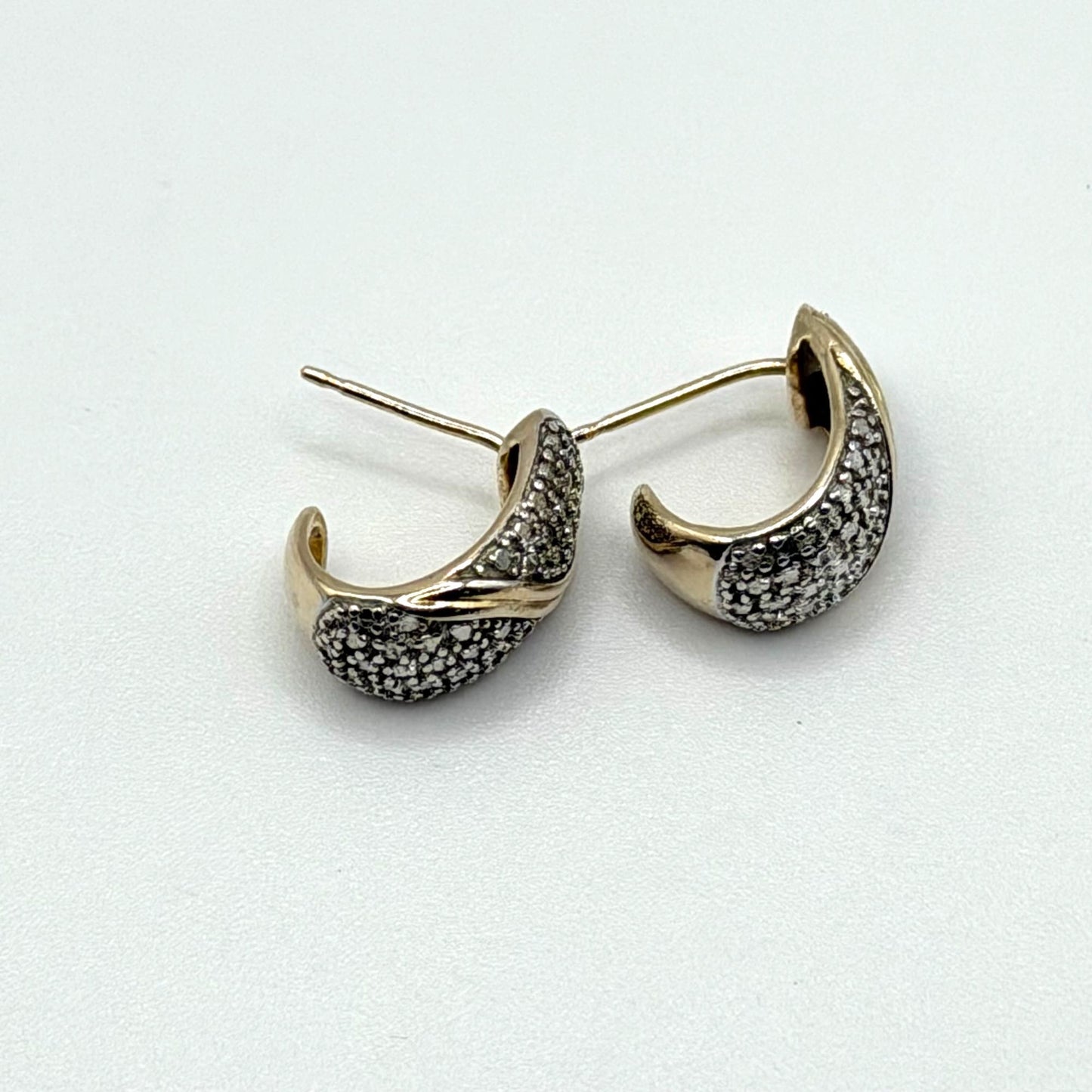 Gold-Tone & Silver Pave Crescent Hoop Earrings 925 Sterling Silver