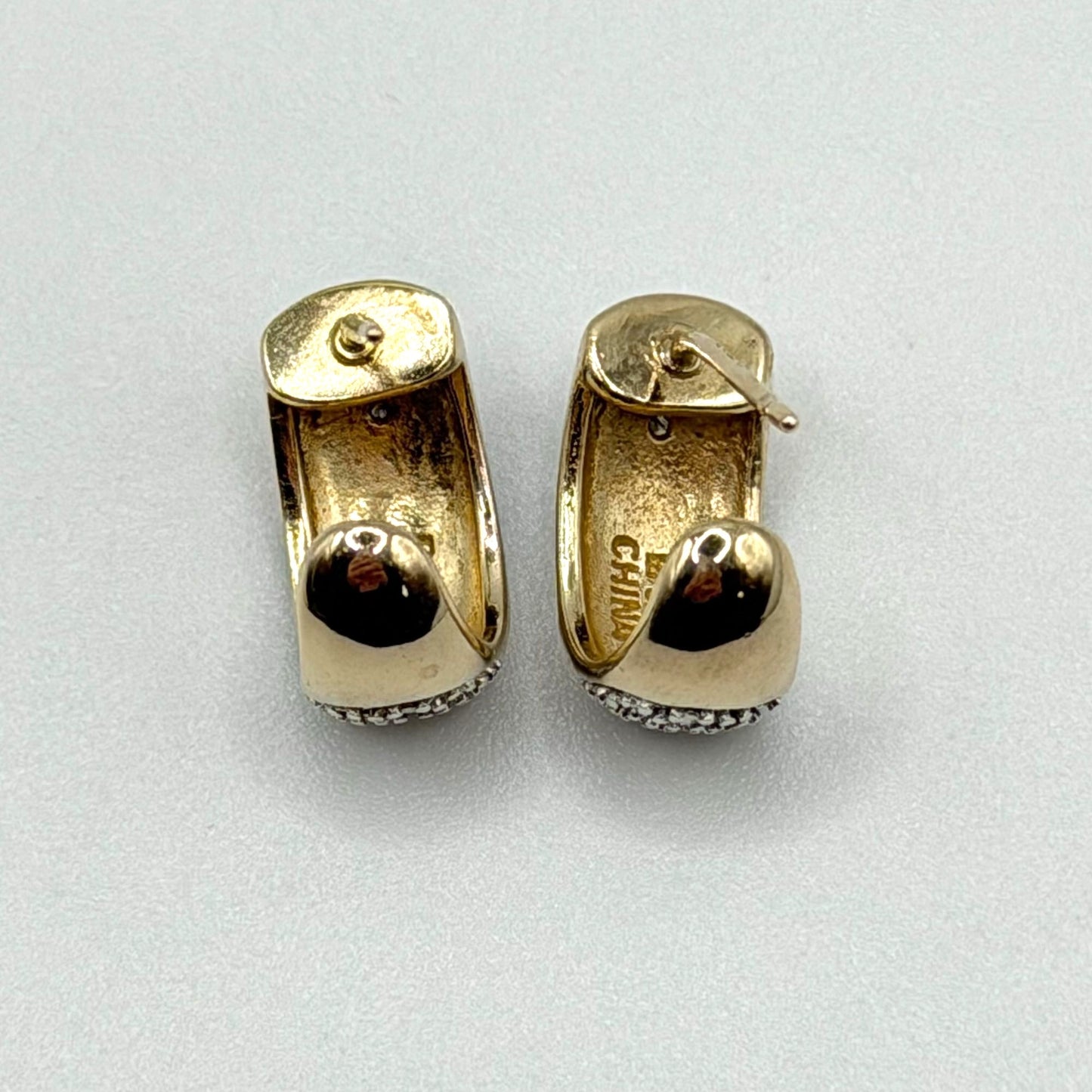 Gold-Tone & Silver Pave Crescent Hoop Earrings 925 Sterling Silver