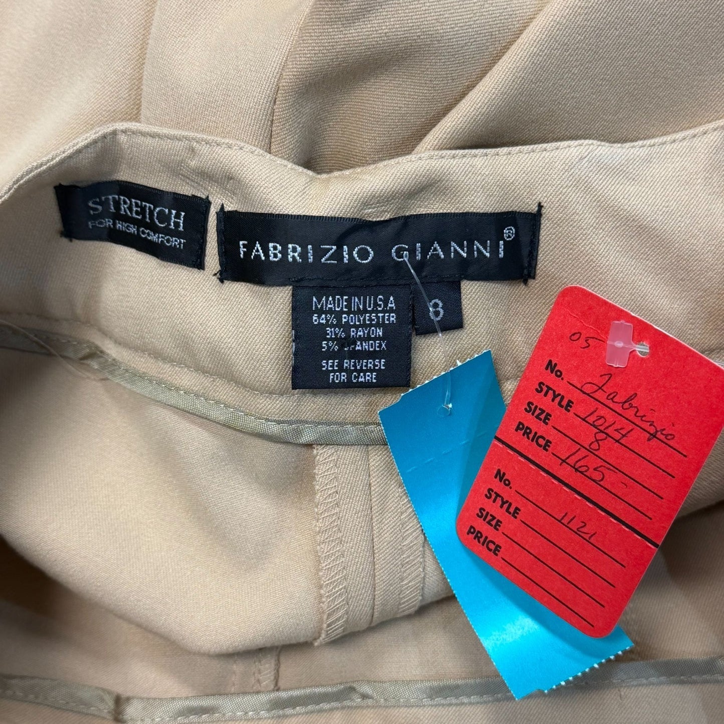 NWT Fabrizio Gianni Tan Stretch Straight-Leg Pants Size 8