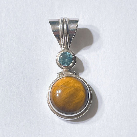 Tigers Eye & Blue Topaz Sterling Silver Pendant