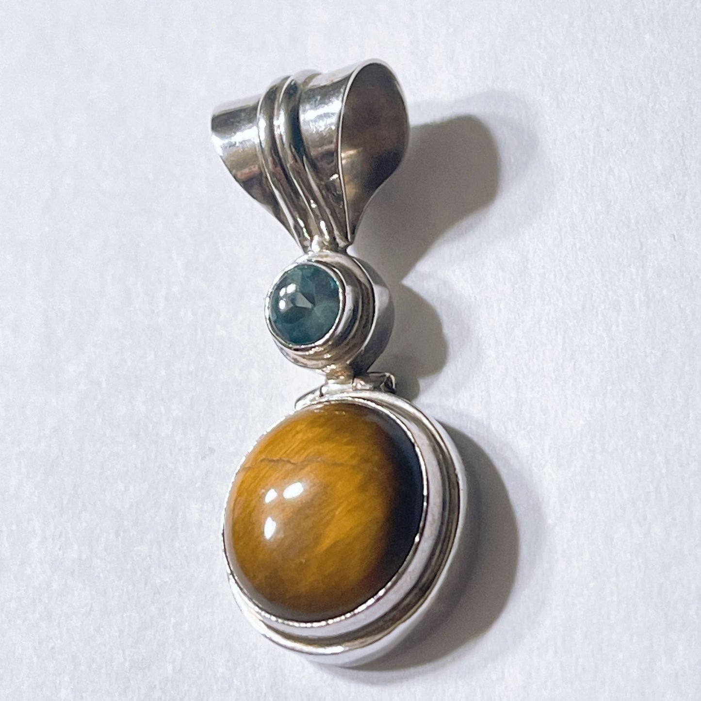 Tigers Eye & Blue Topaz Sterling Silver Pendant