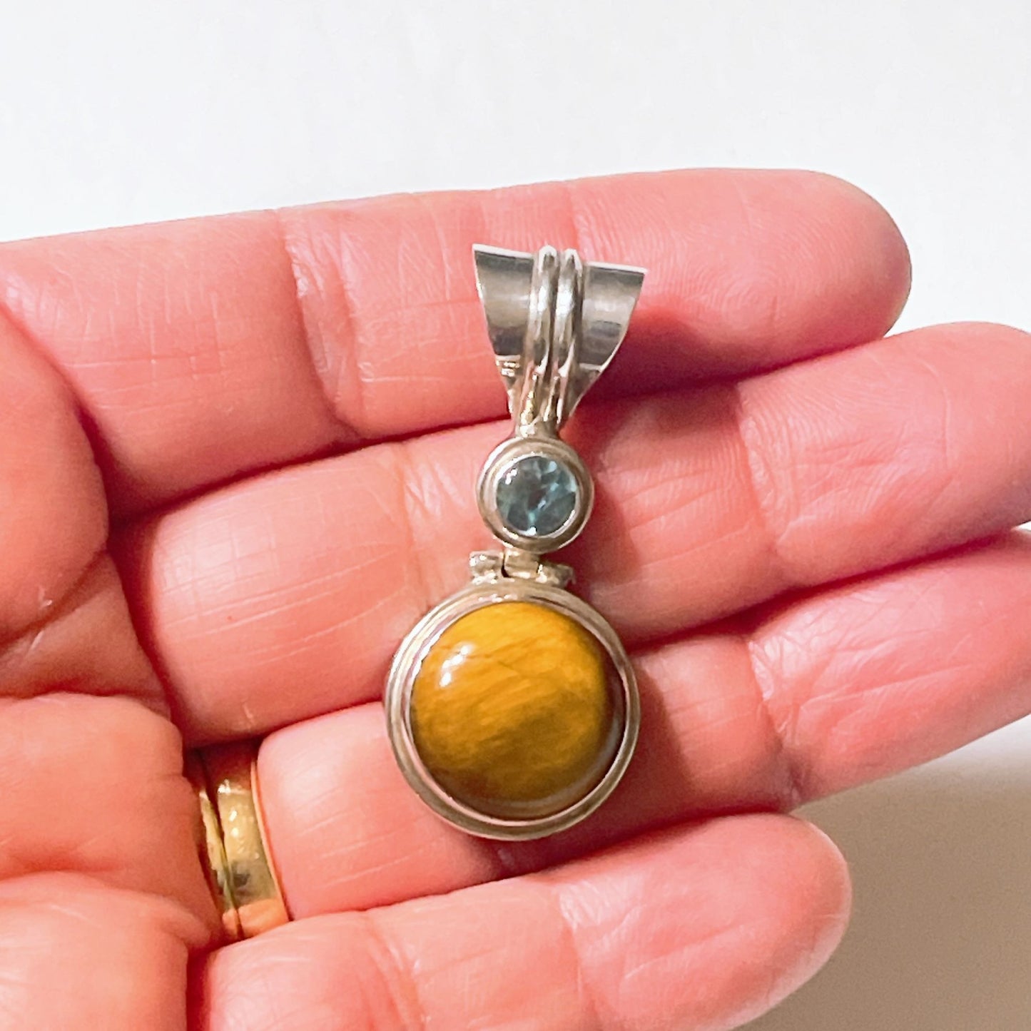 Tigers Eye & Blue Topaz Sterling Silver Pendant