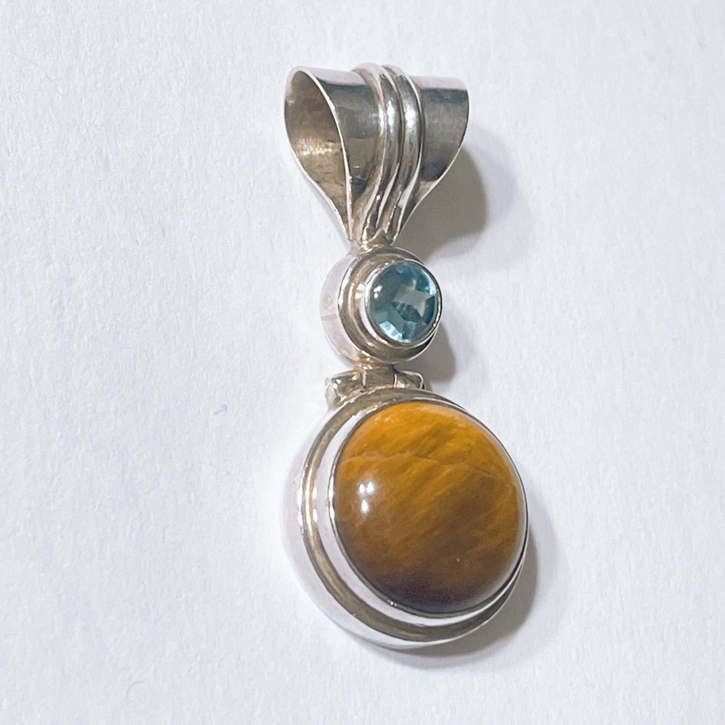 Tigers Eye & Blue Topaz Sterling Silver Pendant