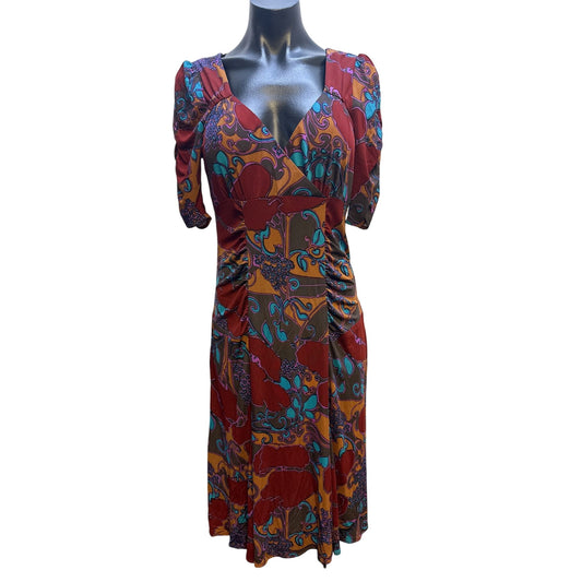 NWT Nanette Lepore Vintage-Inspired Red & Multicolor Floral Midi Dress Size M