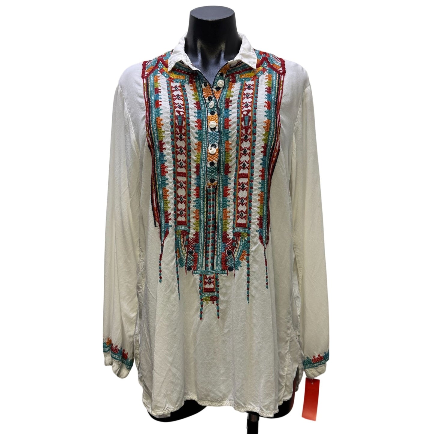 Johnny Was Biya Embroidered White Multi Blouse M