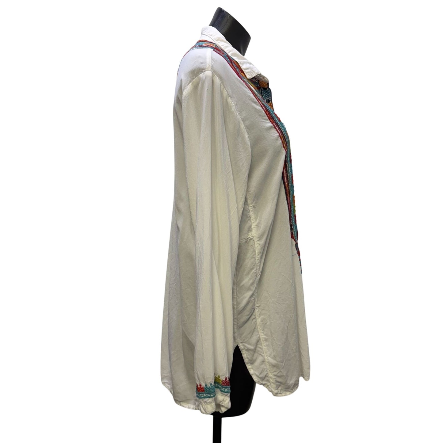 Johnny Was Biya Embroidered White Multi Blouse M