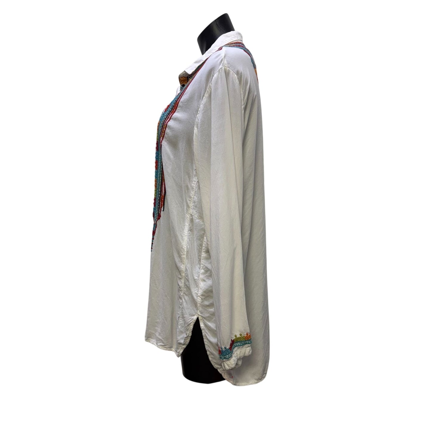 Johnny Was Biya Embroidered White Multi Blouse M