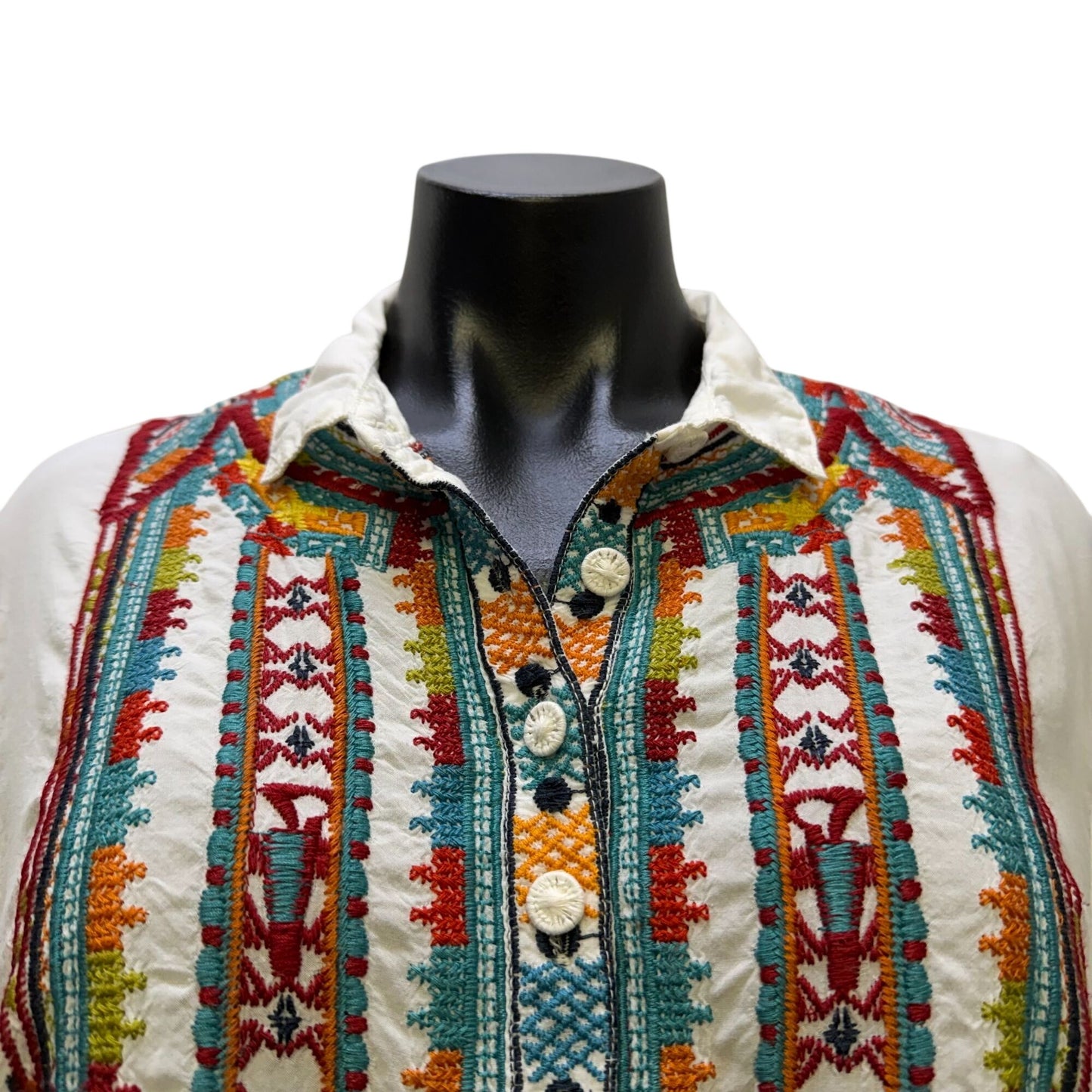 Johnny Was Biya Embroidered White Multi Blouse M
