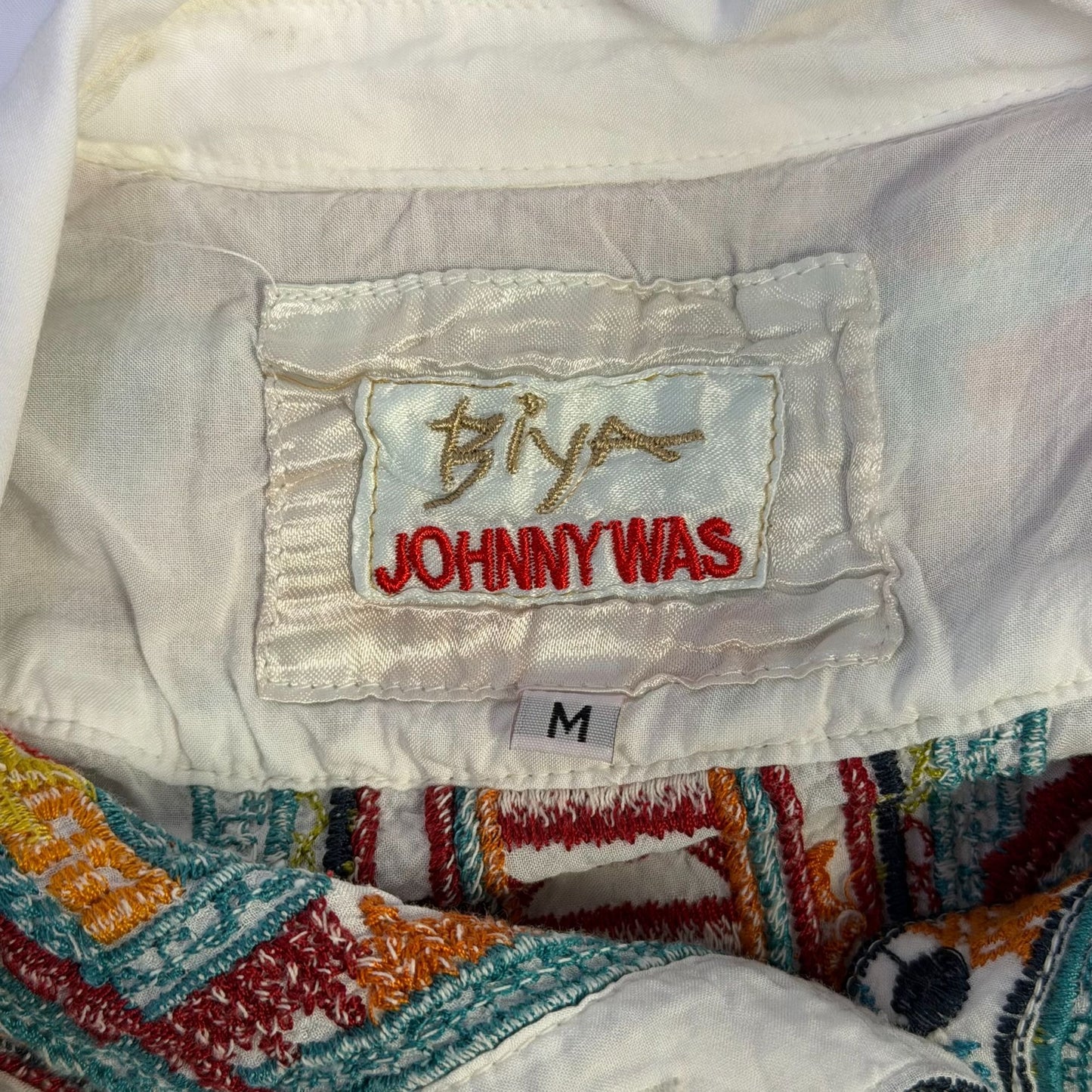 Johnny Was Biya Embroidered White Multi Blouse M