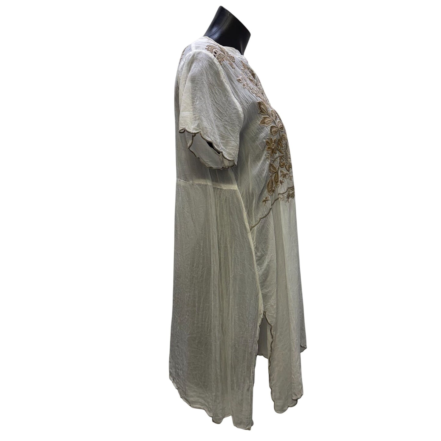 Johnny Was Embroidered White & Tan Boho Blouse Tunic Top S