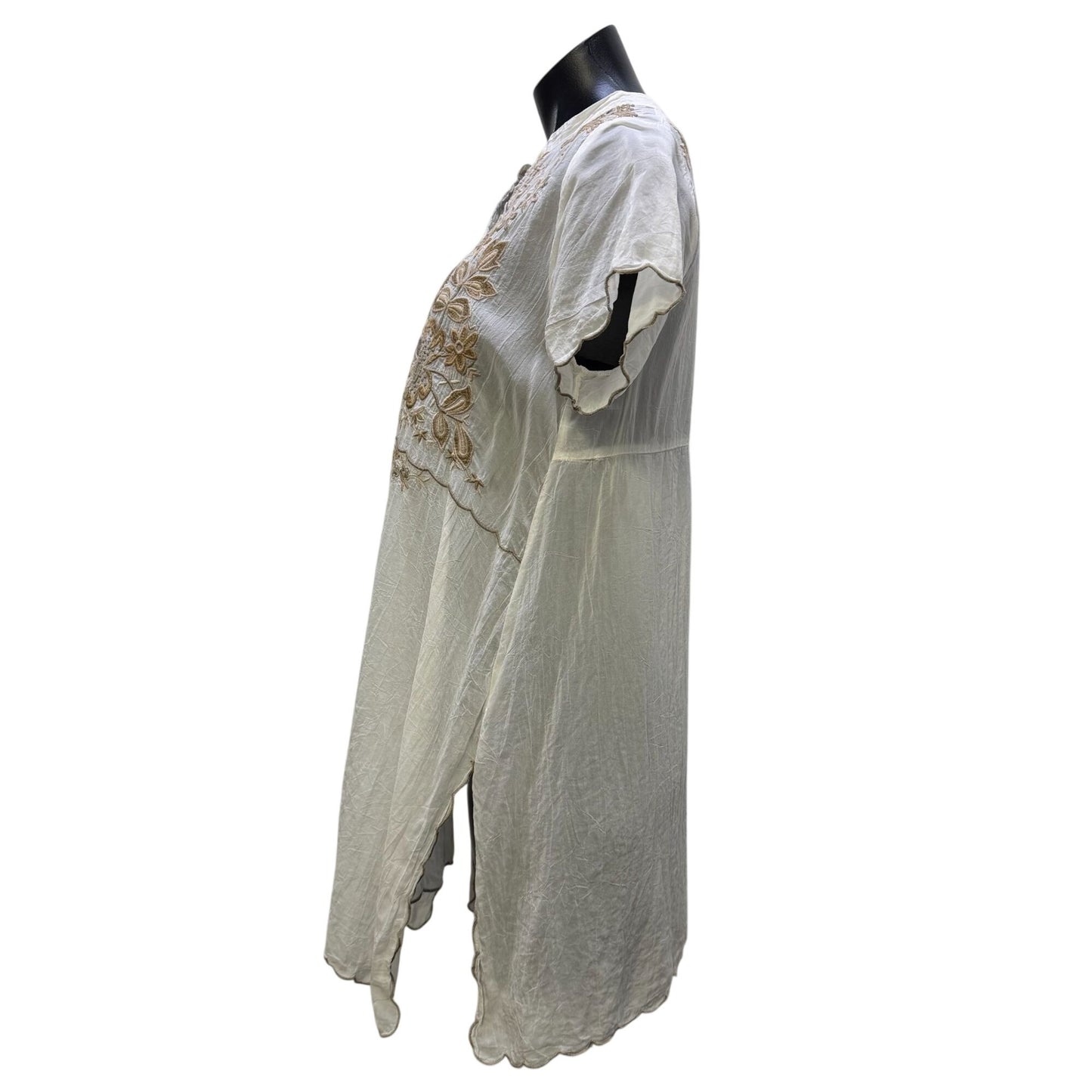Johnny Was Embroidered White & Tan Boho Blouse Tunic Top S
