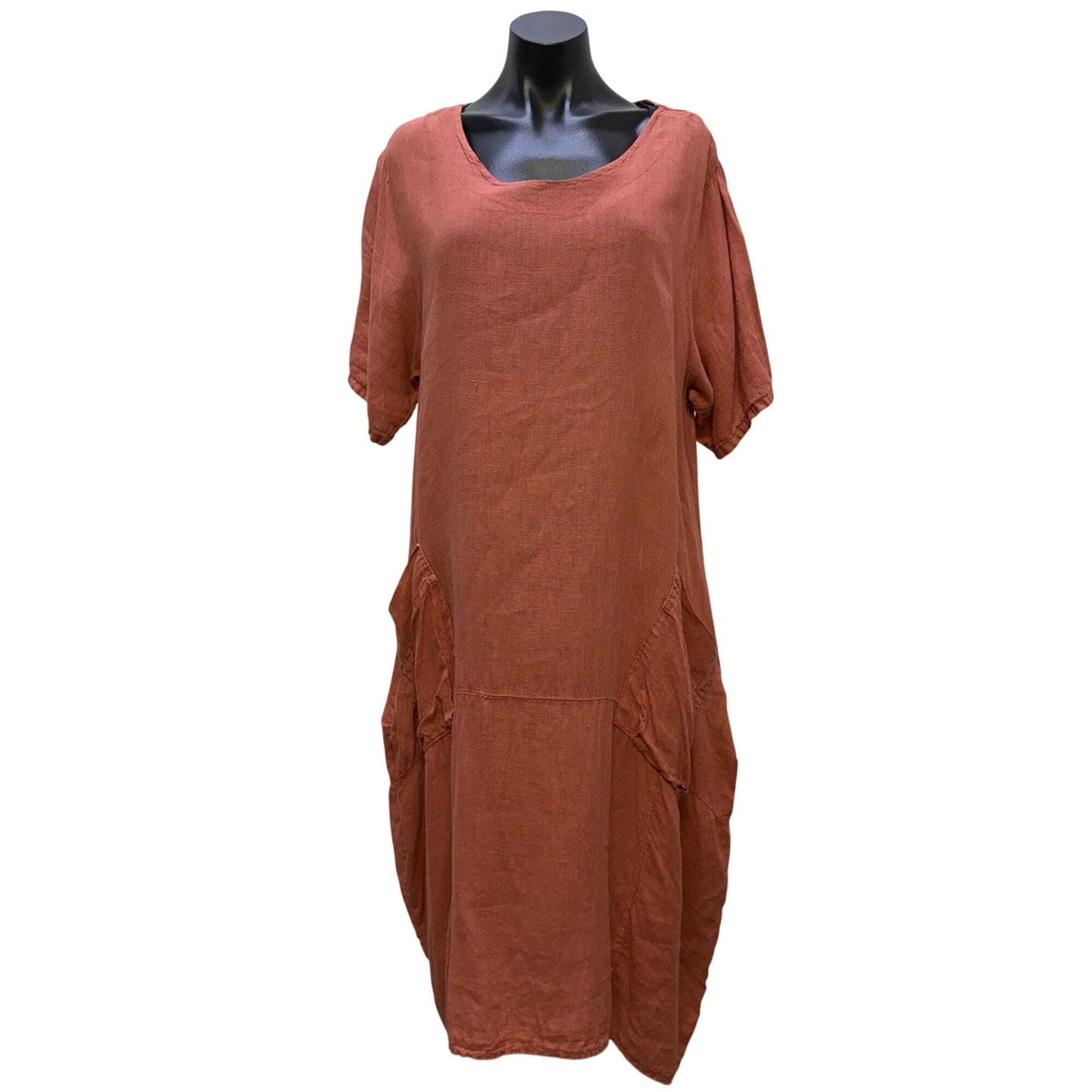 Meo Meli Linen Dress Rose Loose-Fit Made In Italy L