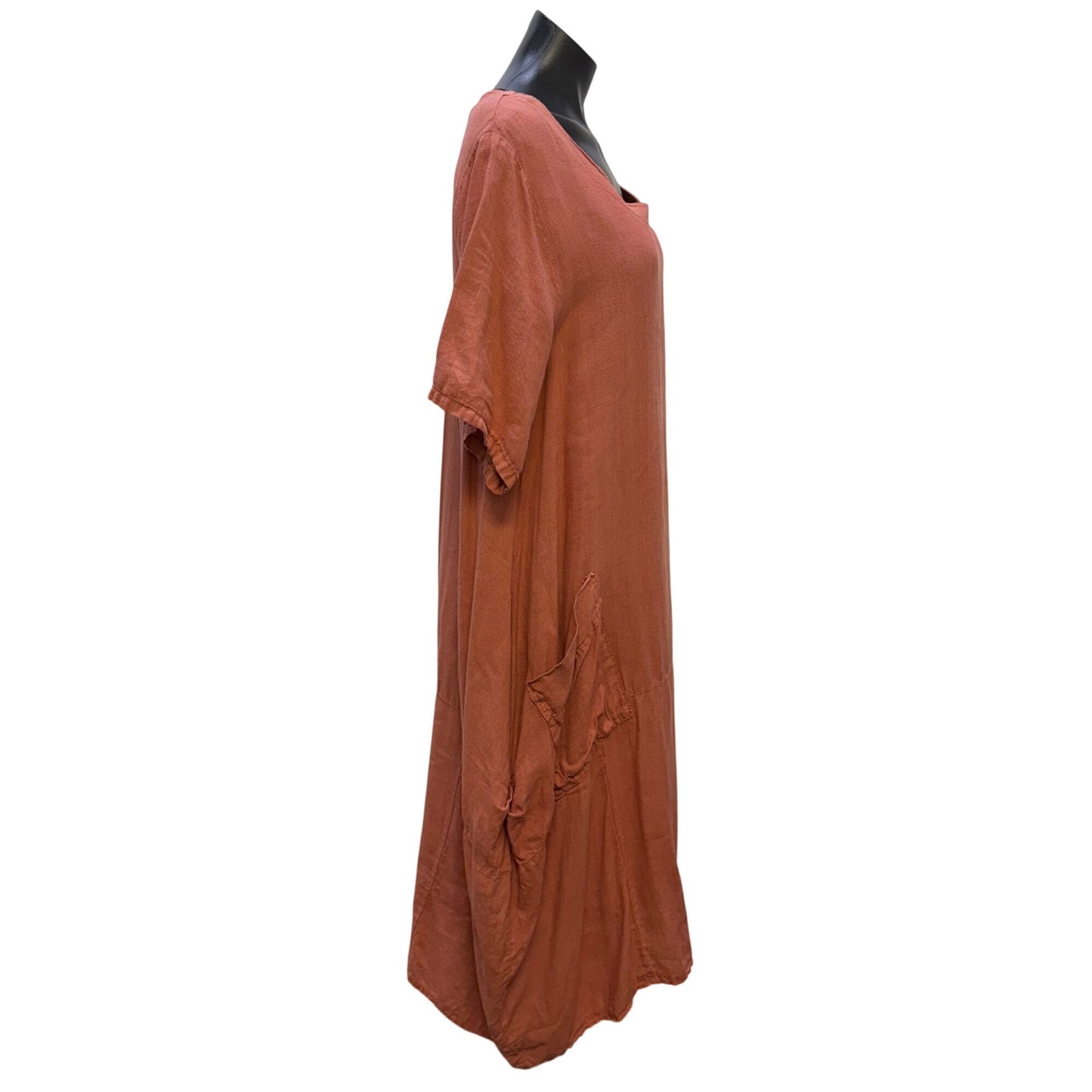 Meo Meli Linen Dress Rose Loose-Fit Made In Italy L
