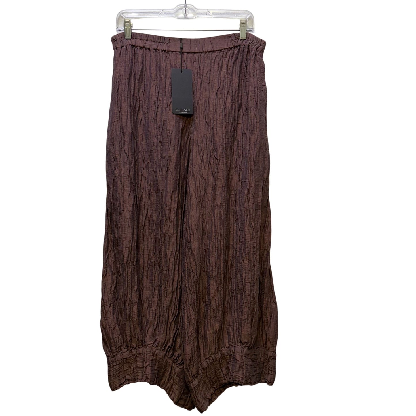 NWT Grizas Crinkle Silk Blend Brown Wide-Leg Pants M
