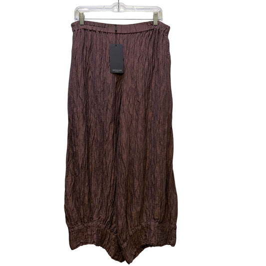 NWT Grizas Crinkle Silk Blend Brown Wide-Leg Pants M