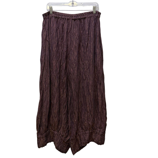 NWT Grizas Crinkle Silk Blend Brown Wide-Leg Pants M