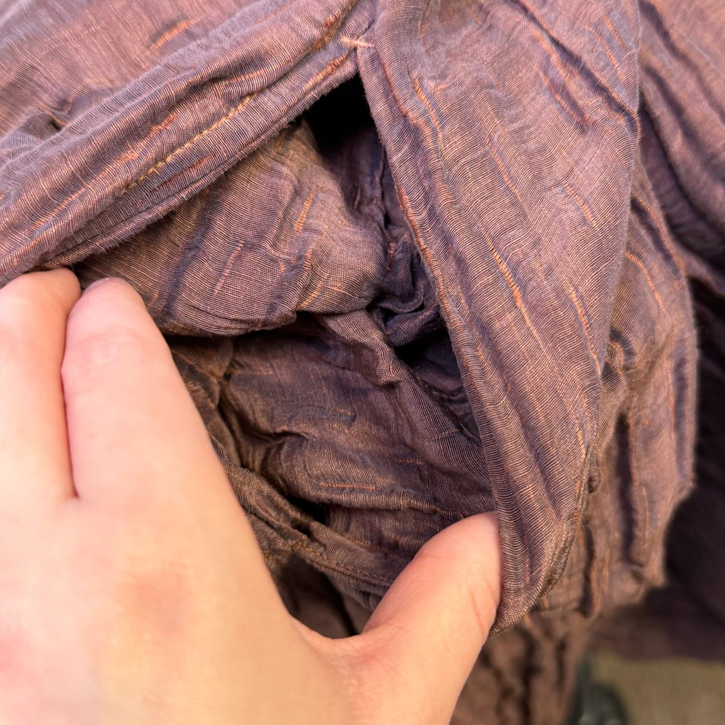 NWT Grizas Crinkle Silk Blend Brown Wide-Leg Pants M