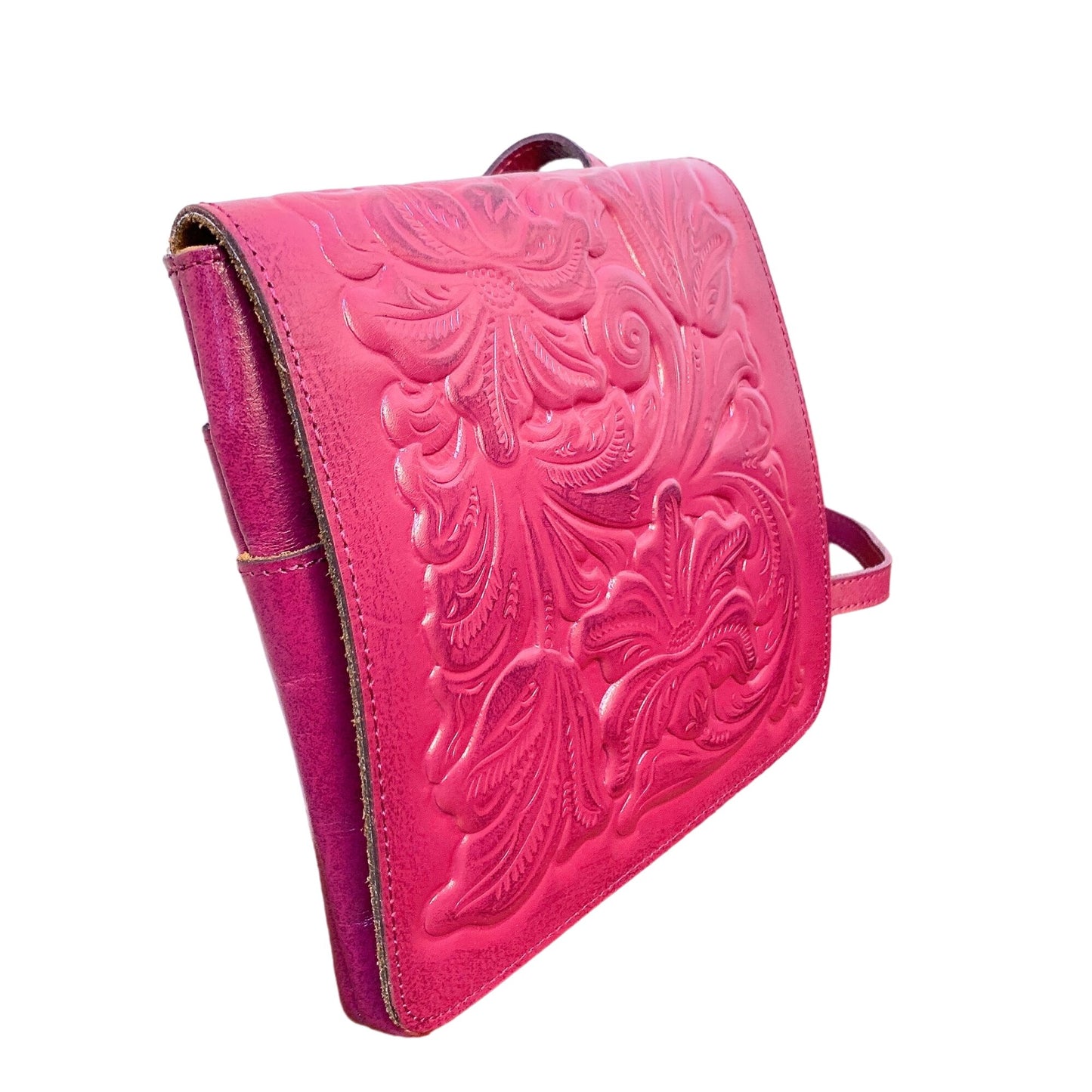 Patricia Nash Magenta Handcrafted Embossed Leather Crossbody Bag With Adjustable Strap