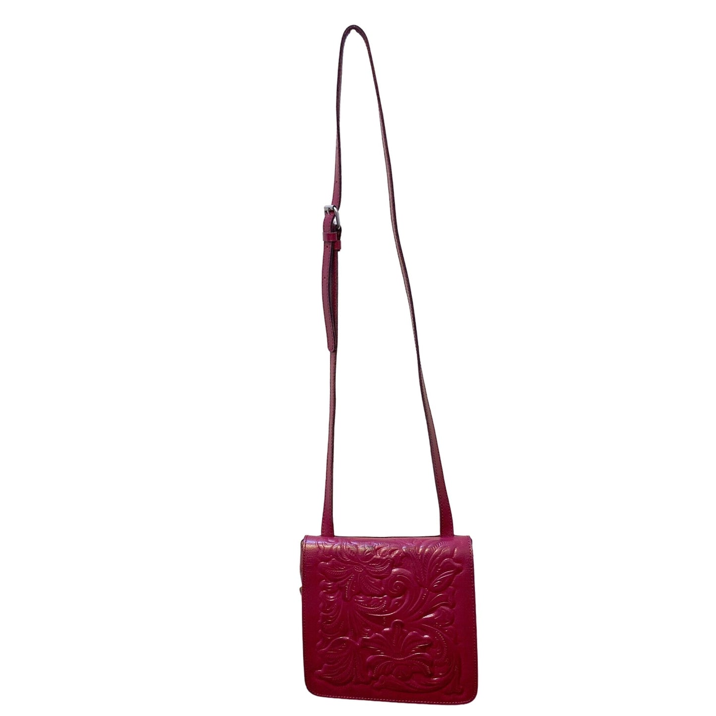 Patricia Nash Magenta Handcrafted Embossed Leather Crossbody Bag With Adjustable Strap