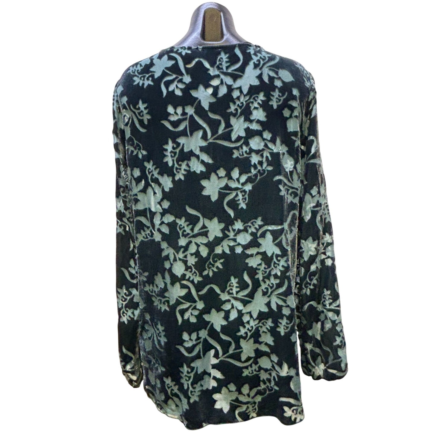 Jade Johnny Was Green Velvet Floral Blouse Size M