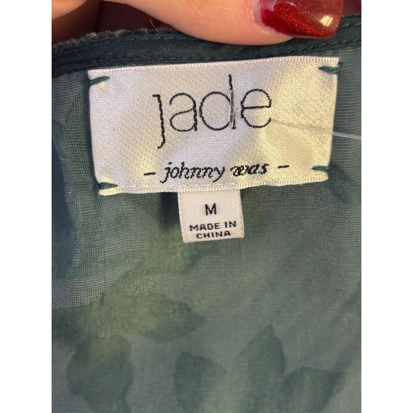 Jade Johnny Was Green Velvet Floral Blouse Size M