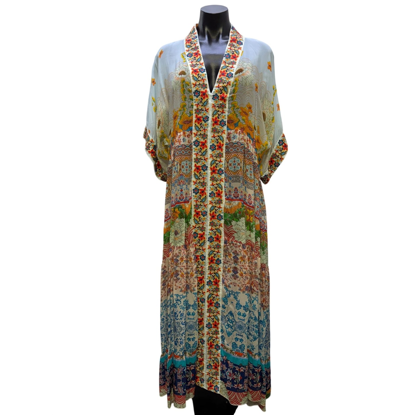 NWT Johnny Was Floral Embroidered Maxi Dress Multi-Color L
