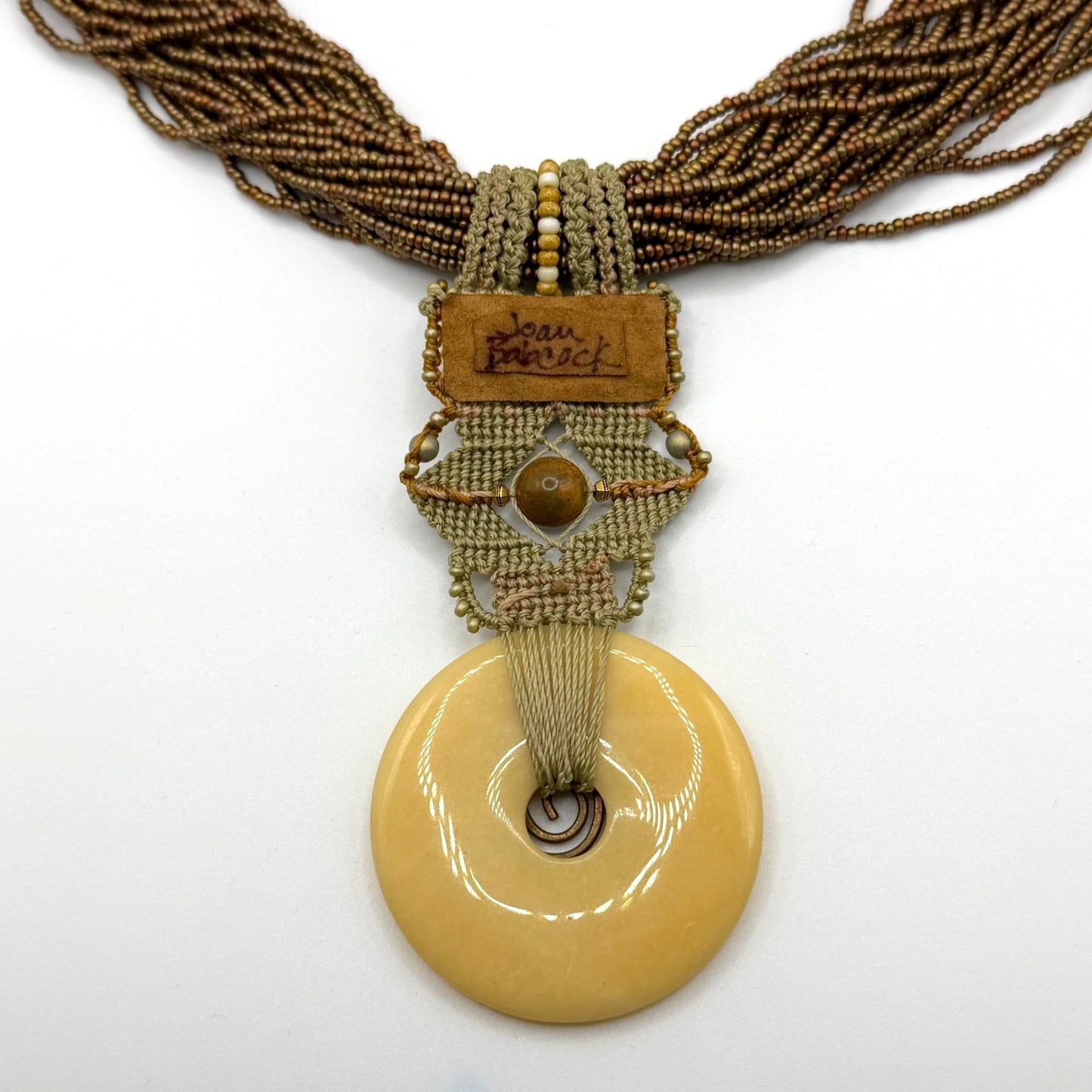 Joan Babcock Necklace Pendant Micro Macrame Multi-Strand Glass Circular Pendant