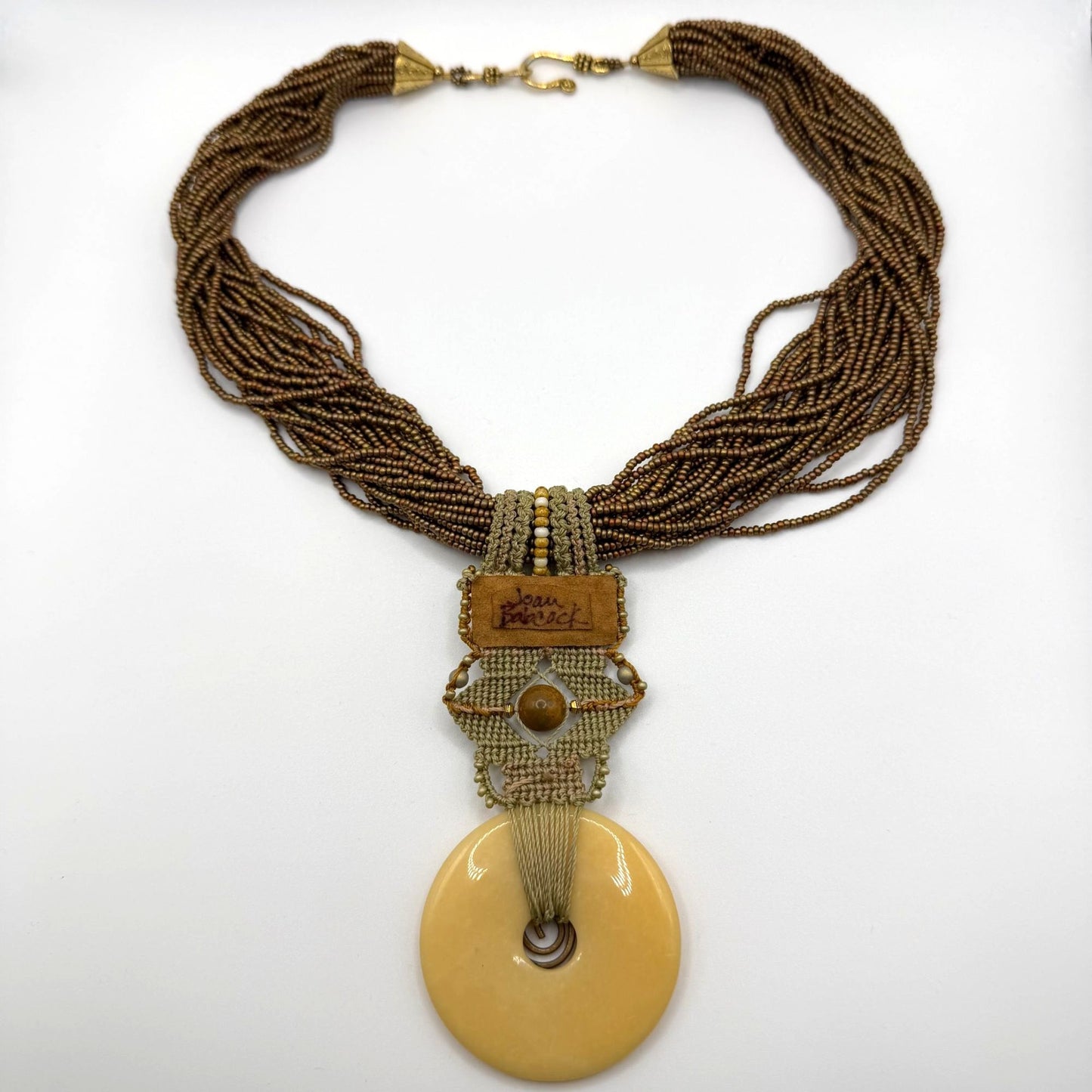 Joan Babcock Necklace Pendant Micro Macrame Multi-Strand Glass Circular Pendant
