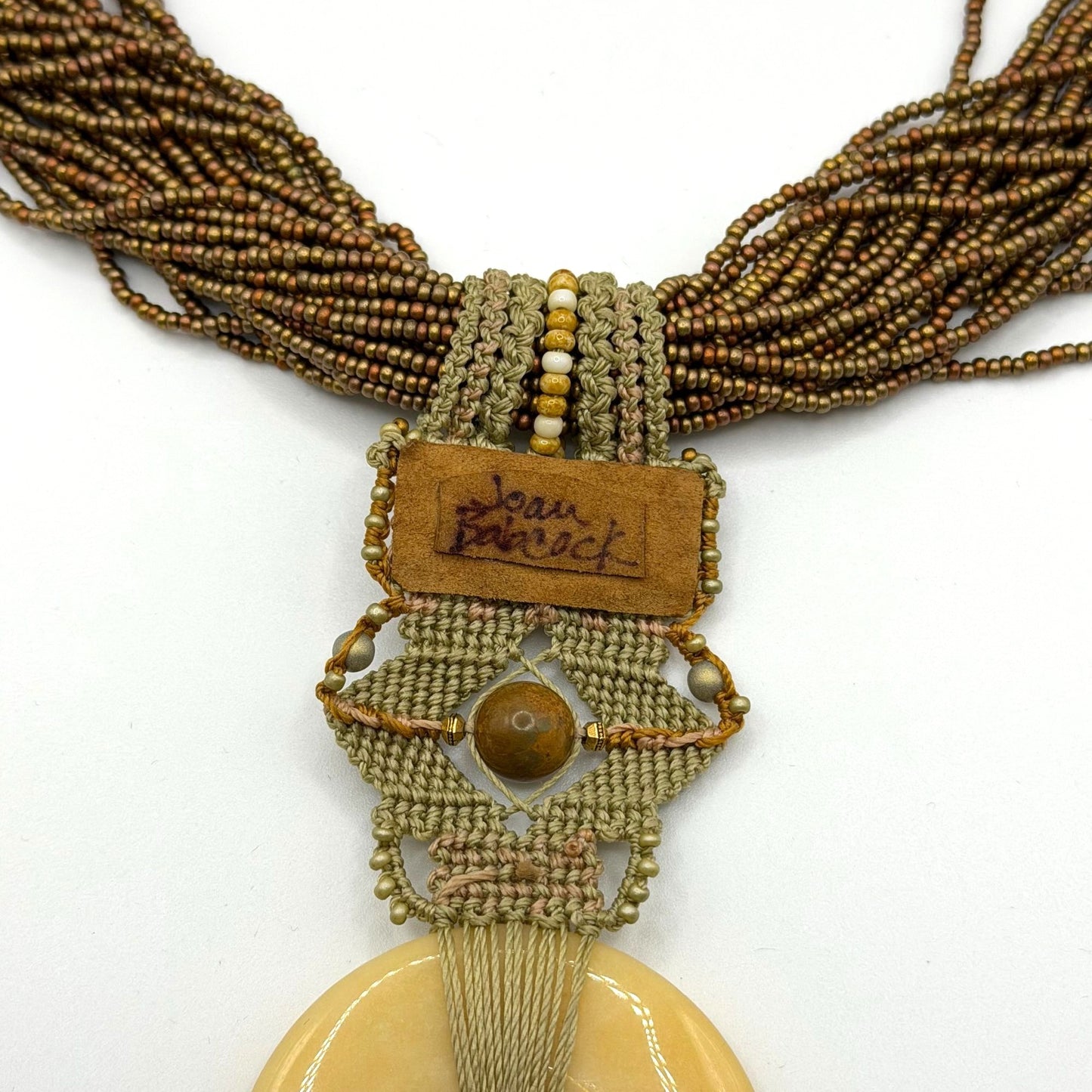 Joan Babcock Necklace Pendant Micro Macrame Multi-Strand Glass Circular Pendant
