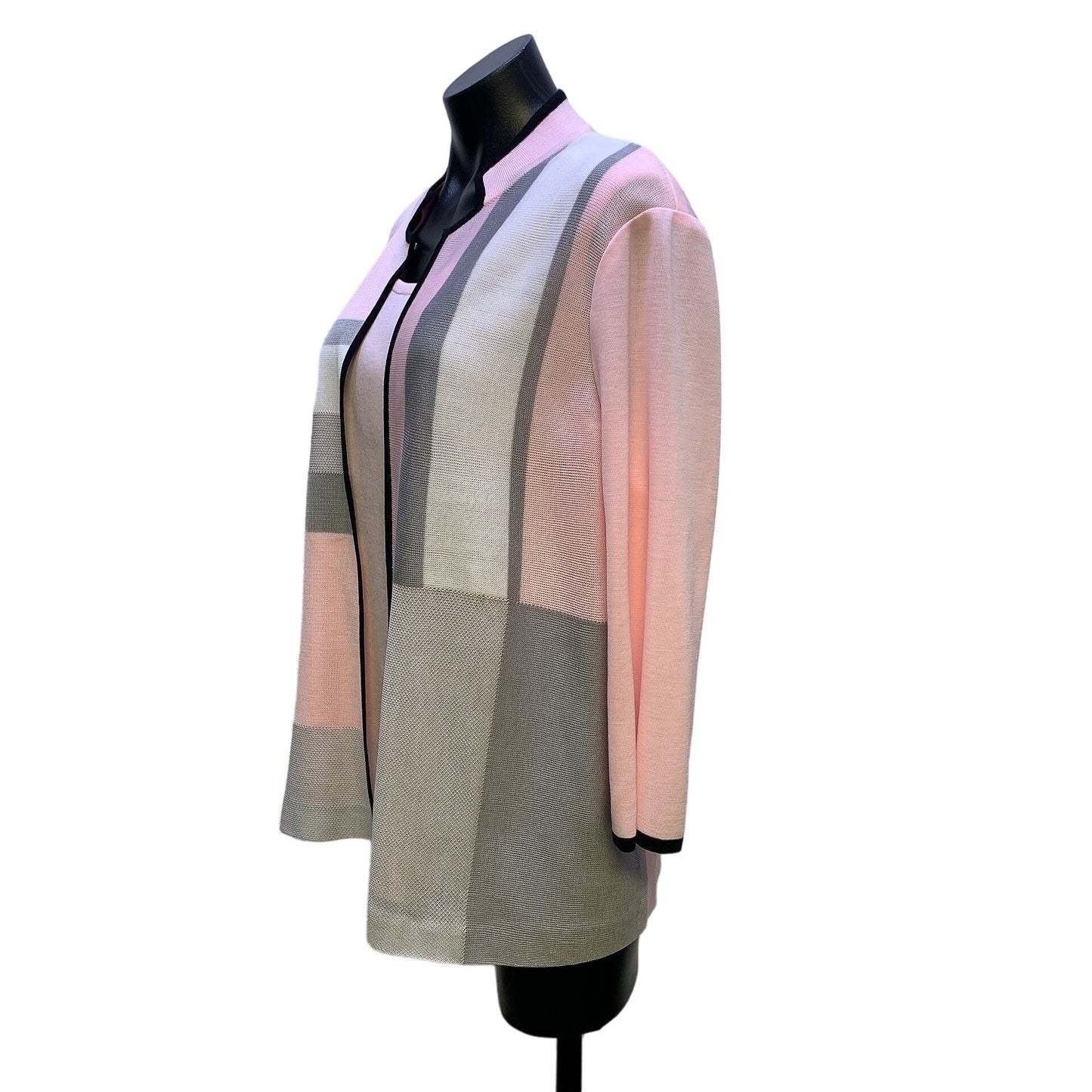 Ming Wang Pink, Gray, & White Knit Colorblock Cardigan w/Pink Shell Set Size XL