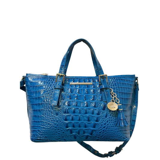 Brahmin Blue Crocodile-Embossed Leather Satchel w/Gold Hardware & Removable Strap