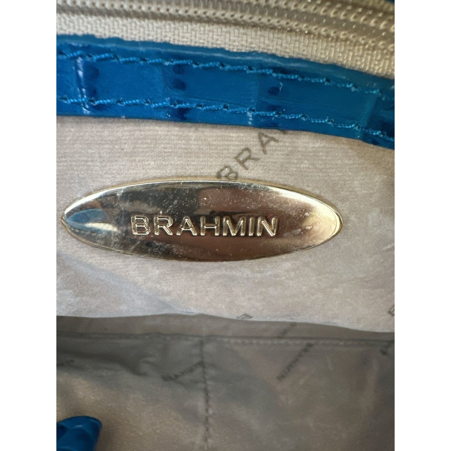 Brahmin Blue Crocodile-Embossed Leather Satchel w/Gold Hardware & Removable Strap