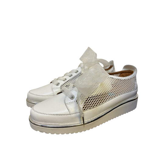 Lamour Des Pieds White Sneakers With Mesh Detail & Ribbon Laces Size