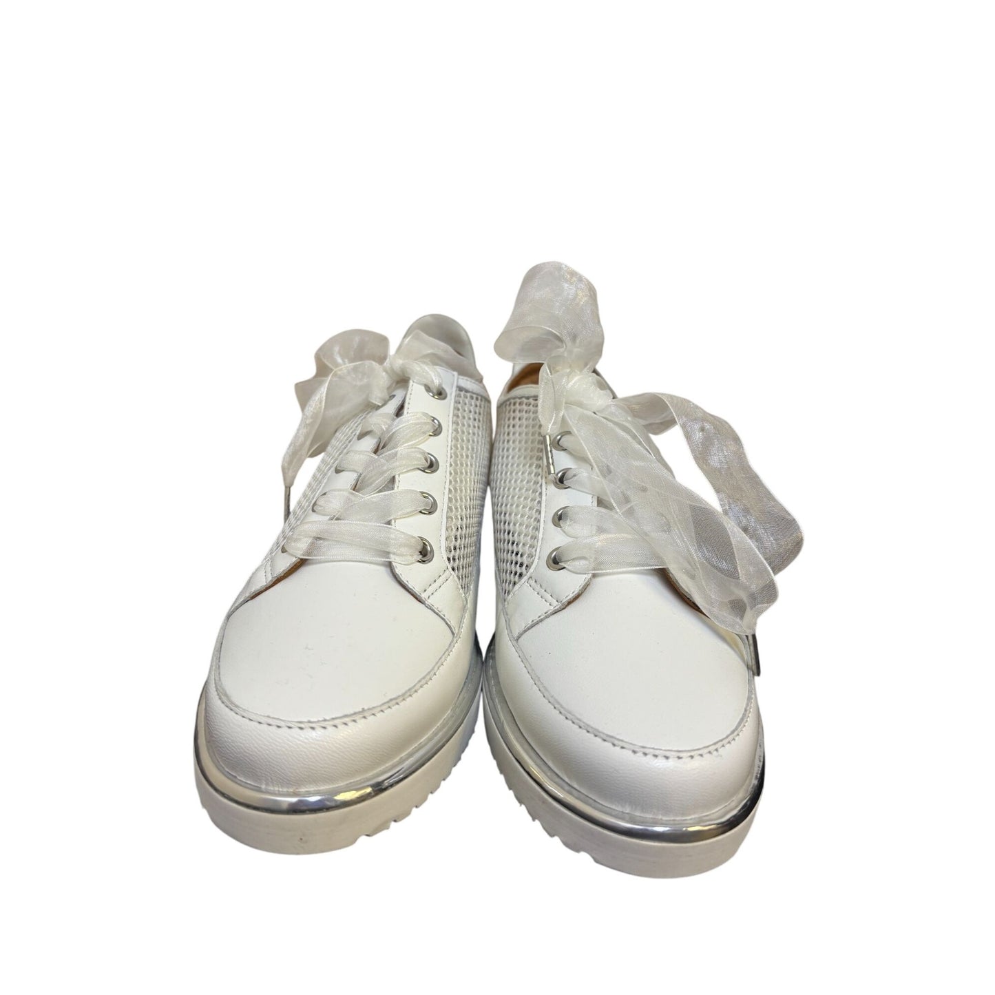Lamour Des Pieds White Sneakers With Mesh Detail & Ribbon Laces Size