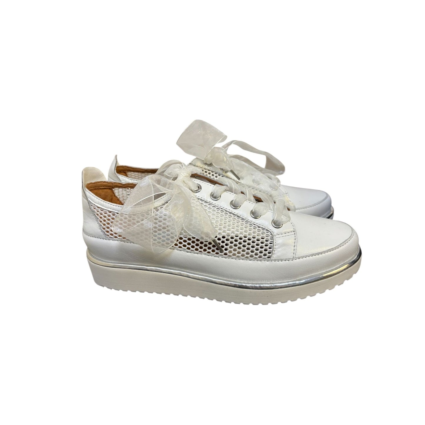 Lamour Des Pieds White Sneakers With Mesh Detail & Ribbon Laces Size
