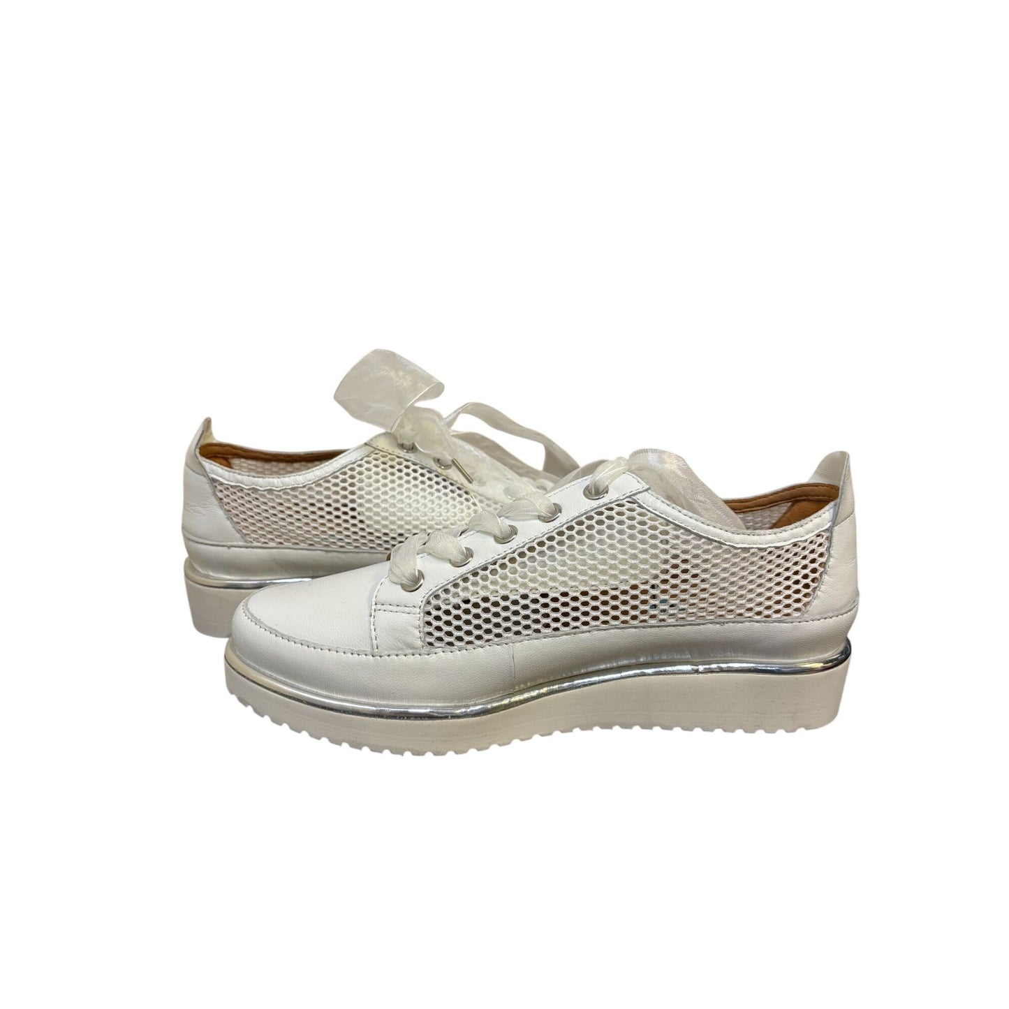 Lamour Des Pieds White Sneakers With Mesh Detail & Ribbon Laces Size