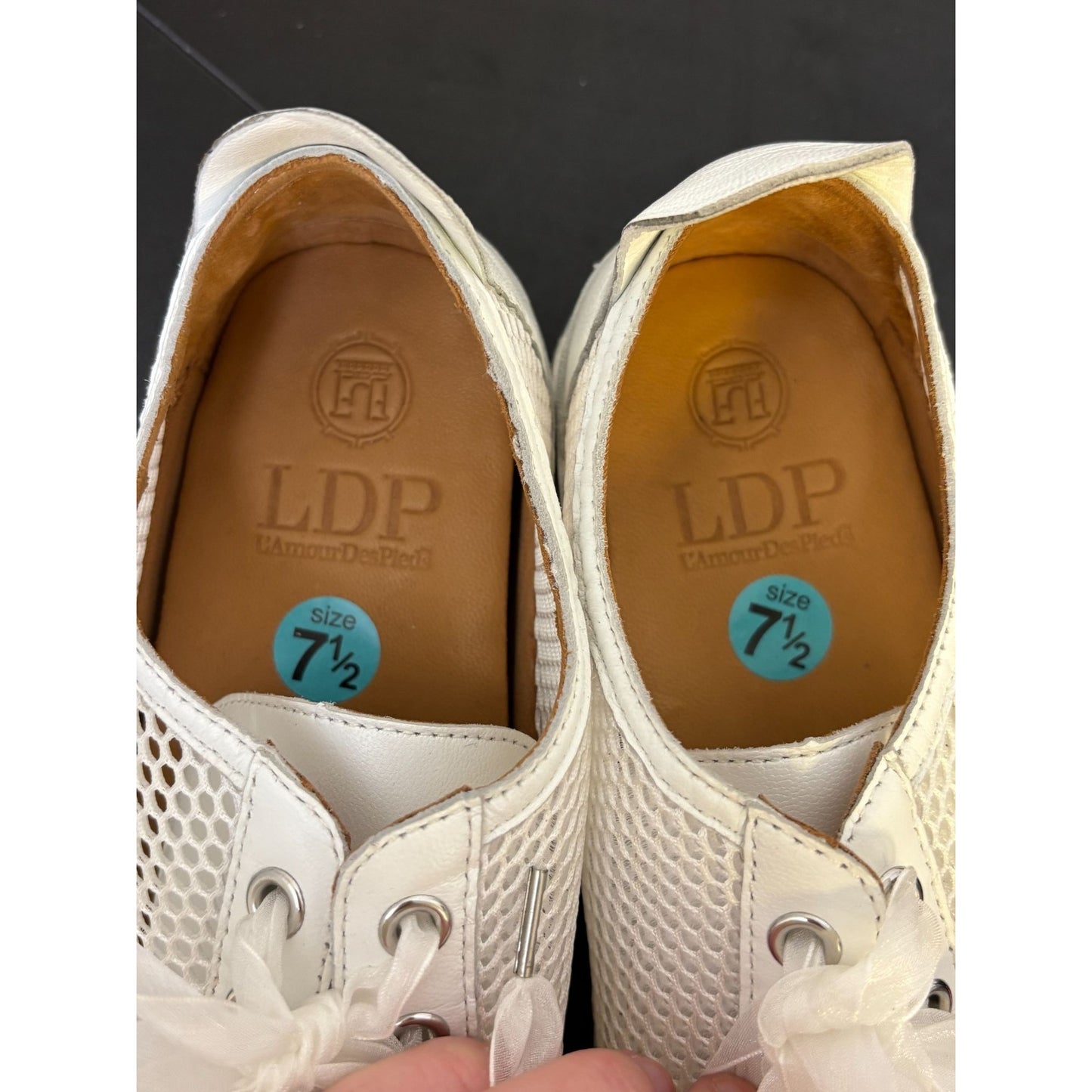 Lamour Des Pieds White Sneakers With Mesh Detail & Ribbon Laces Size