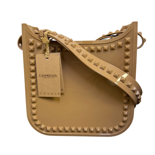 NWT Carmen Sol Nude Studded Mid Crossbody Bag Made In Italy