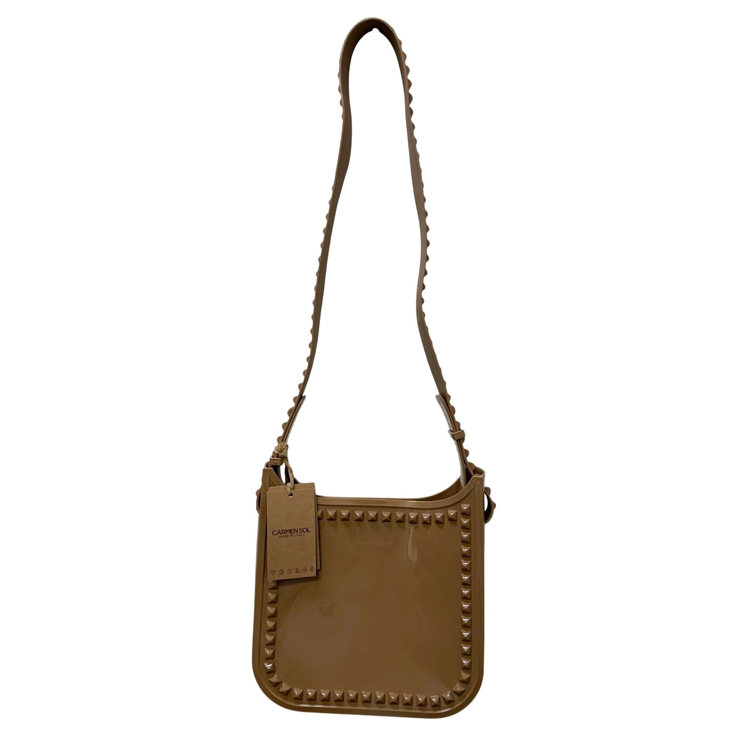 NWT Carmen Sol Nude Studded Mid Crossbody Bag Made In Italy