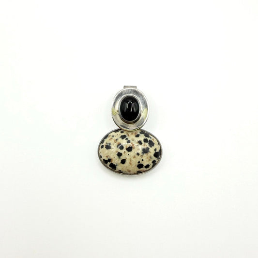 925 Sterling Silver Dalmatian Jasper & Black Onyx Pendant