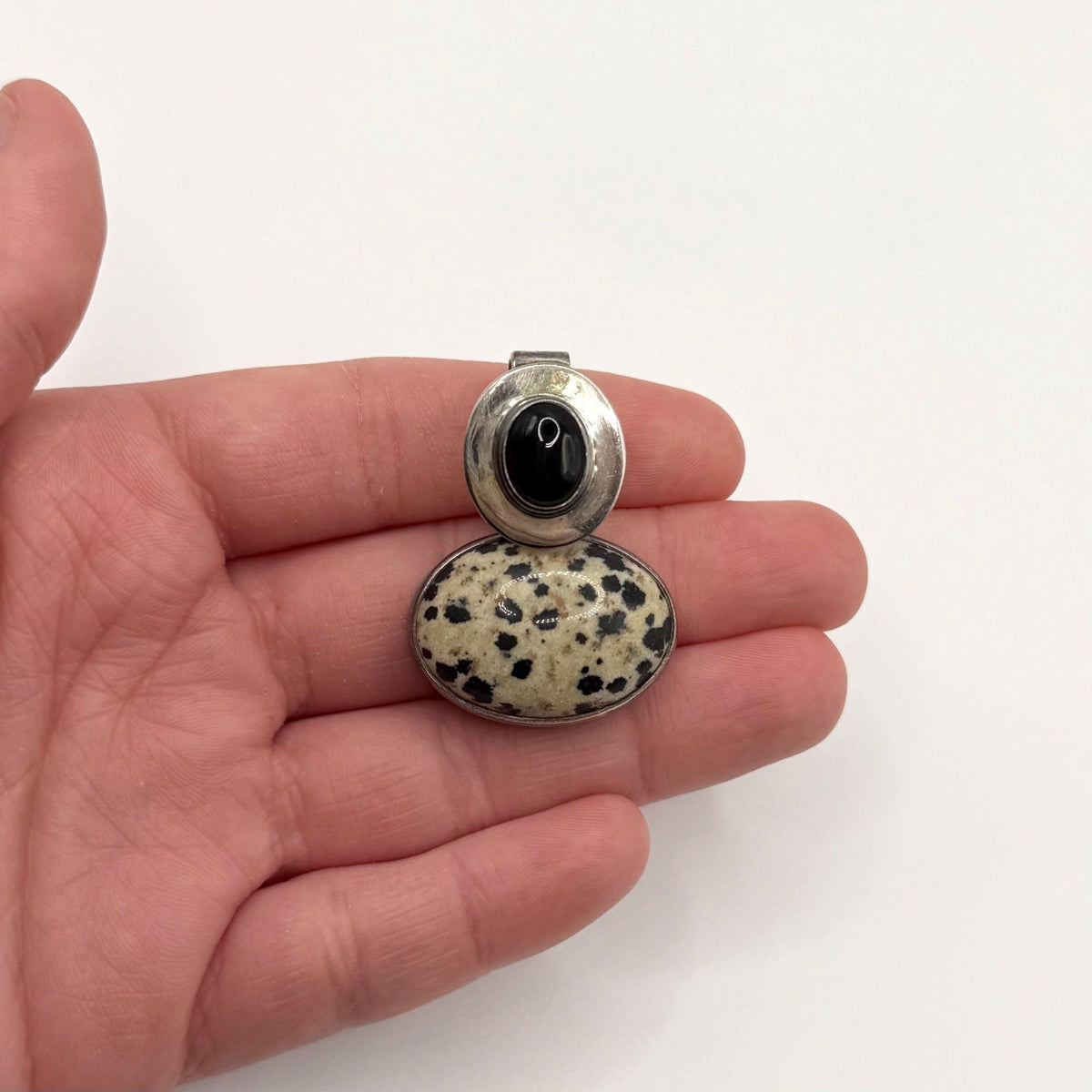 925 Sterling Silver Dalmatian Jasper & Black Onyx Pendant