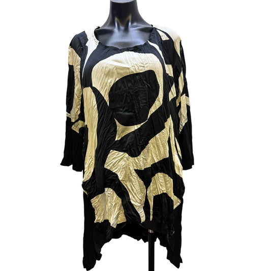 Alembika Crinkle Abstract Print Tunic Dress Size 5/L Black & Beige