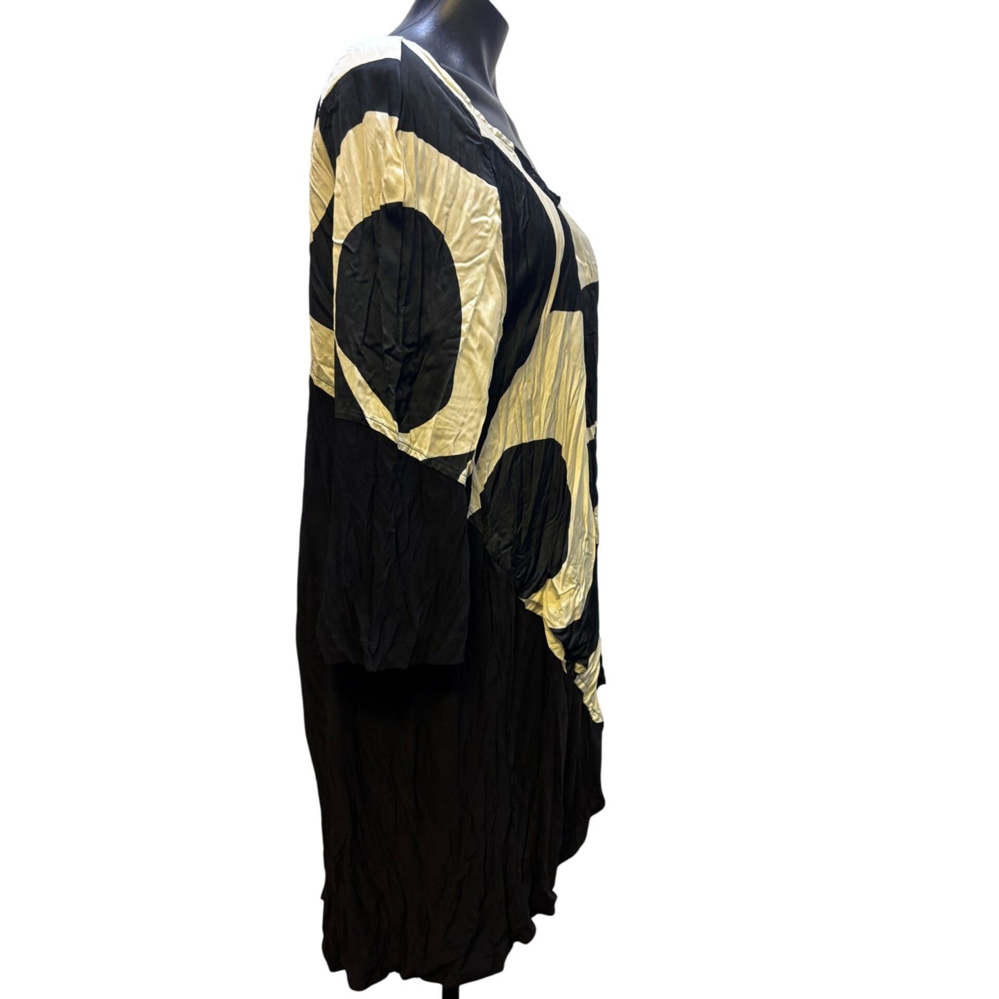 Alembika Crinkle Abstract Print Tunic Dress Size 5/L Black & Beige