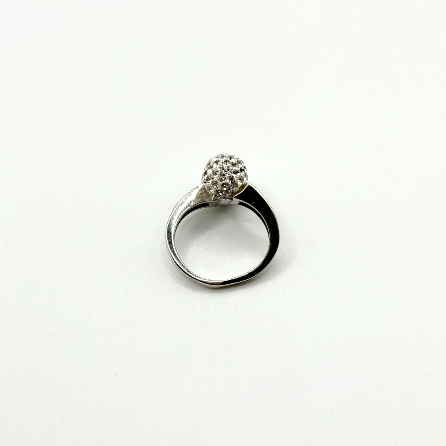 Sterling Silver Adjustable Ring With Crystal Ball & Polished Orb Design